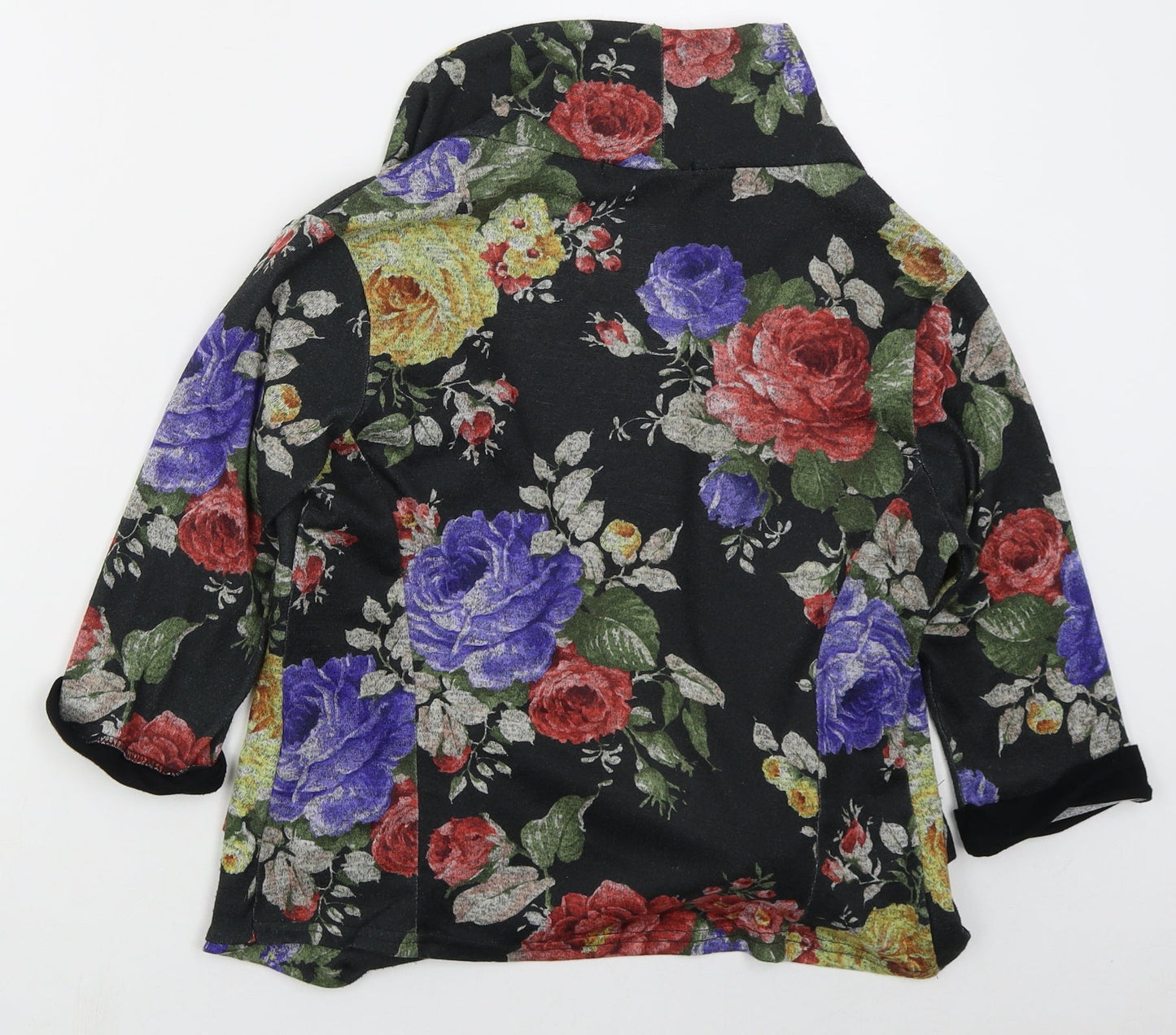 Miso Womens Black V-Neck Floral Polyester Cardigan Jumper Size 10