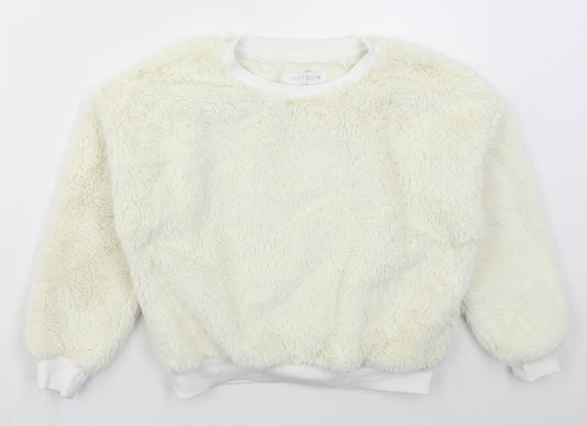Jeff & Co Girls Ivory  Cotton Pullover Sweatshirt Size 7-8 Years  Pullover