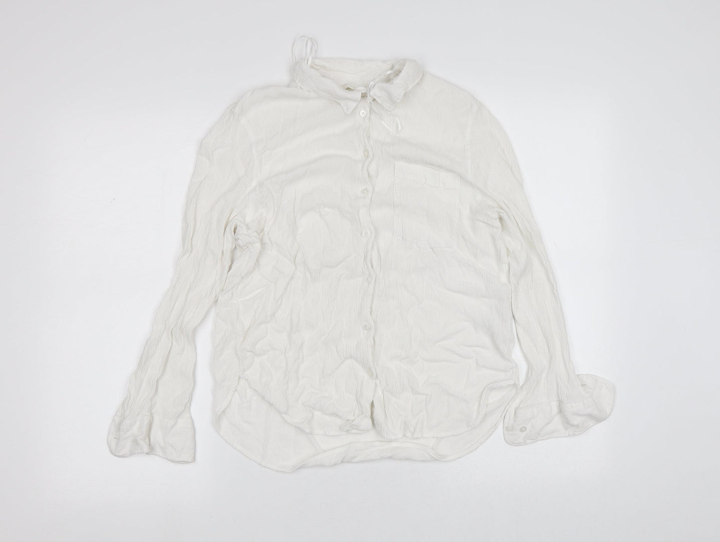 H&M Womens White  Viscose Basic Button-Up Size 14 V-Neck