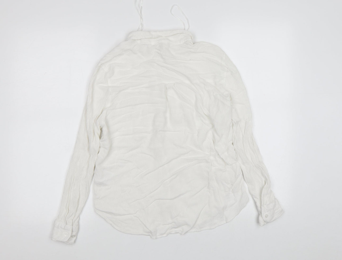 H&M Womens White  Viscose Basic Button-Up Size 14 V-Neck