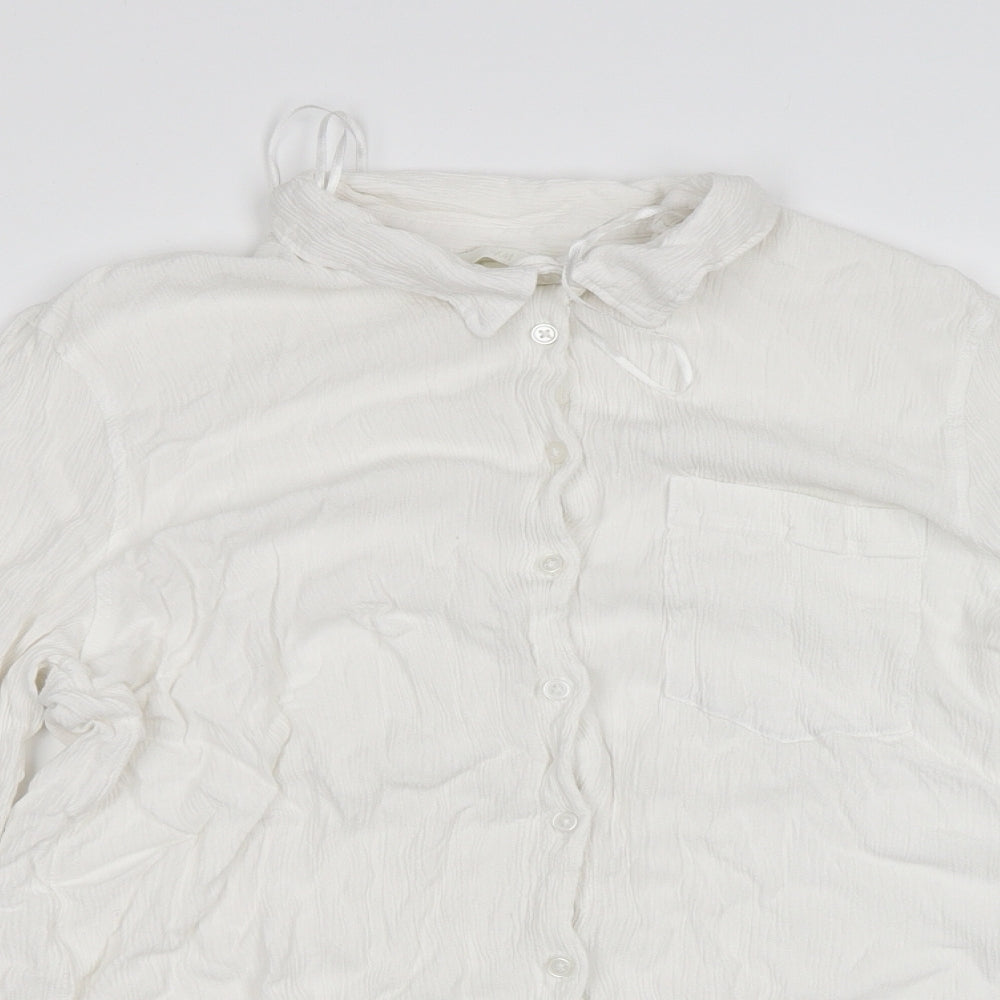 H&M Womens White  Viscose Basic Button-Up Size 14 V-Neck