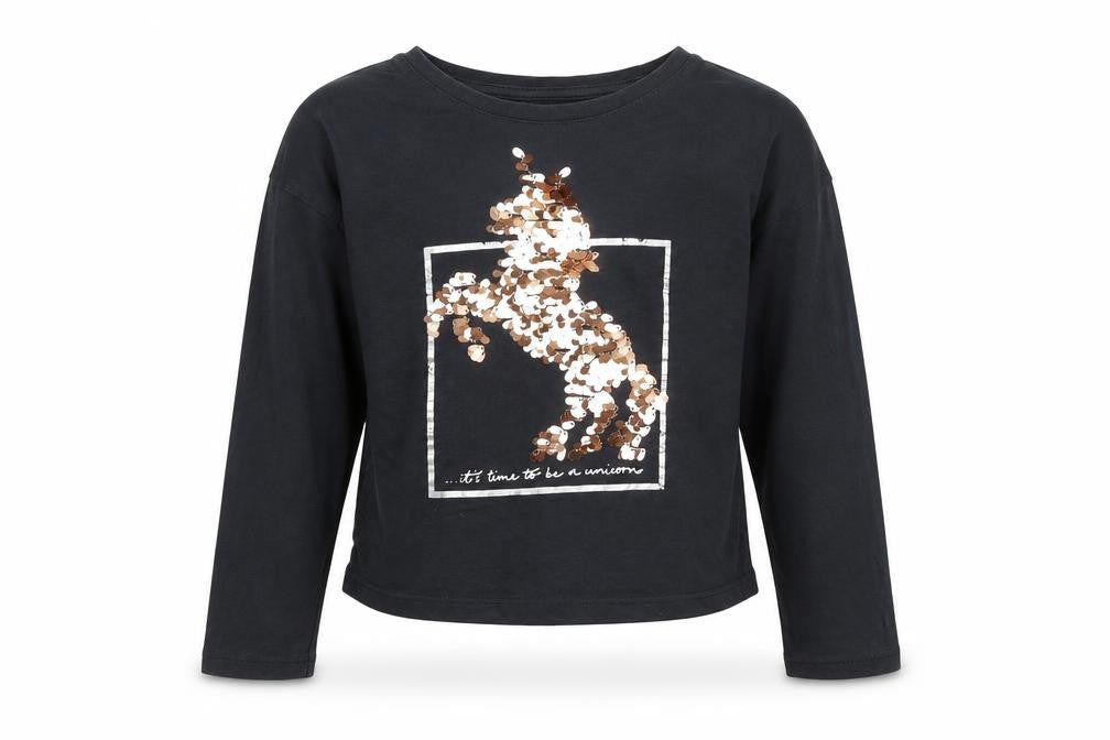 F&F Girls Black  100% Cotton Pullover Casual Size 8-9 Years Crew Neck  - Unicorn