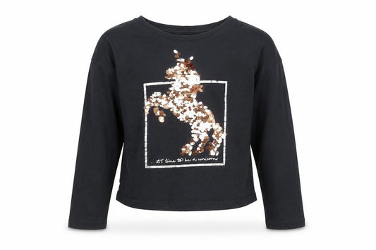 F&F Girls Black  100% Cotton Pullover Casual Size 8-9 Years Crew Neck  - Unicorn