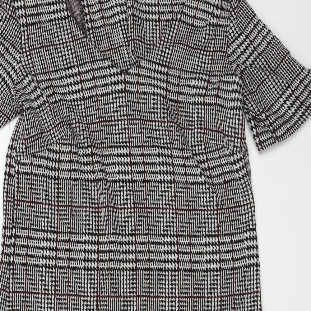 Soyaconcept Womens Grey Plaid Polyester Shift  Size S  V-Neck