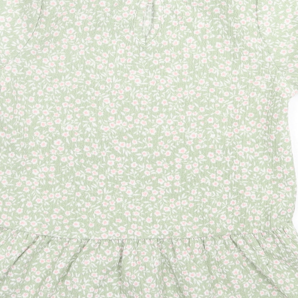 Primark Girls Green Floral Polyester A-Line  Size 2 Years  Crew Neck Pullover