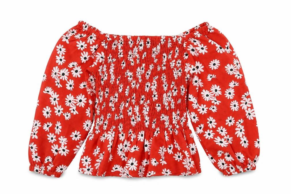 SheIn Girls Red Floral Polyester Basic Dress Shirt Size 2 Years Off the Shoulder Pullover