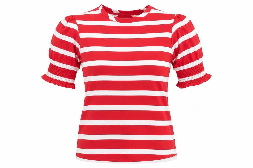 savida Womens Red Striped Polyester Basic T-Shirt Size XS Crew Neck