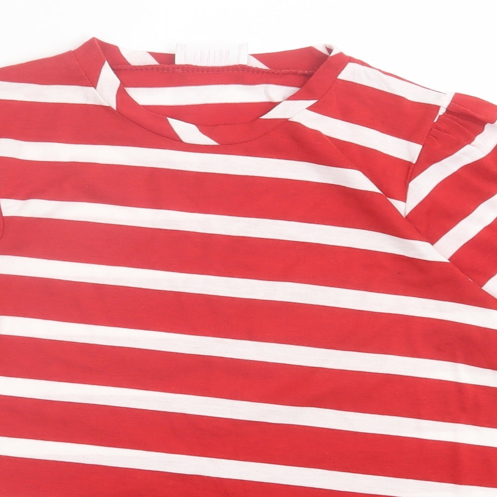 savida Womens Red Striped Polyester Basic T-Shirt Size XS Crew Neck