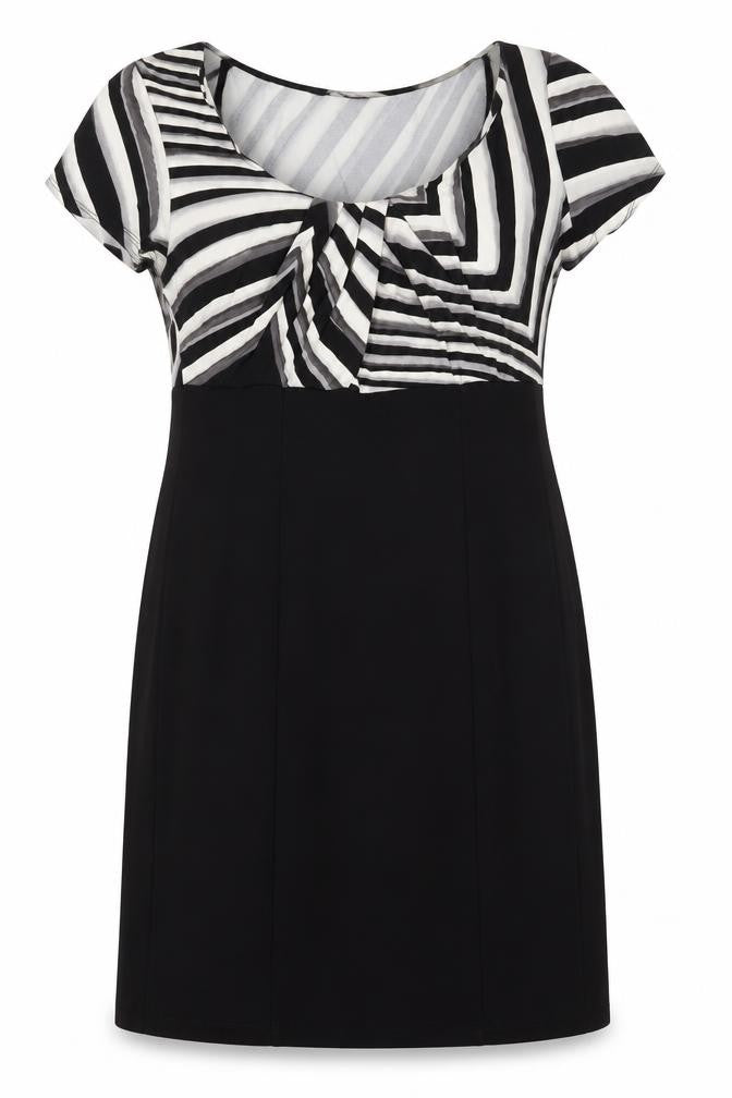 BHS Womens Black Striped Polyester A-Line  Size 12  V-Neck Pullover