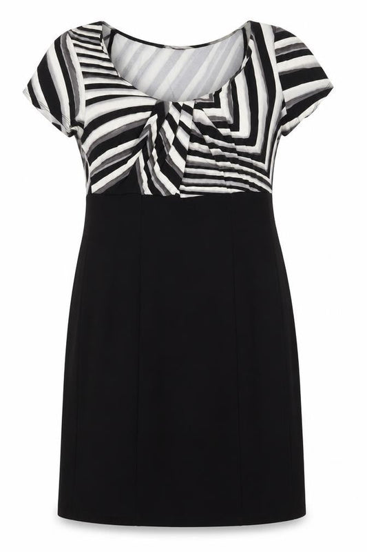 BHS Womens Black Striped Polyester A-Line  Size 12  V-Neck Pullover