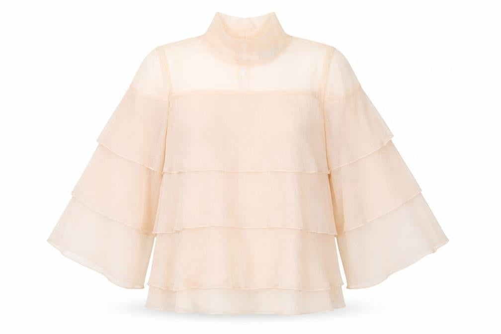 KILKY Womens Beige  Polyester Basic Blouse Size S High Neck