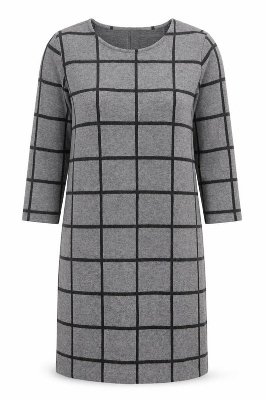 Marks and Spencer Womens Grey Check Polyester A-Line  Size 10  Crew Neck Pullover