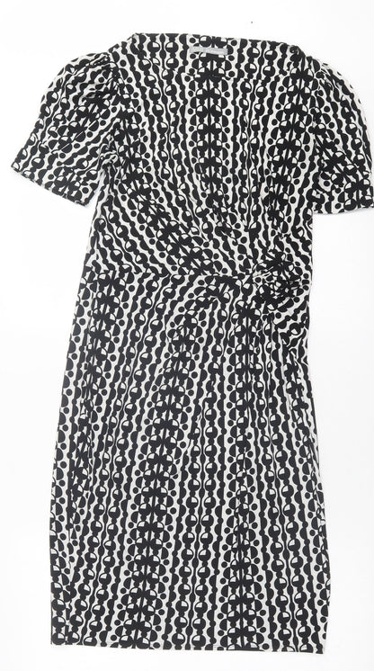 Marks & Spencer Womens Black Geometric Polyester A-Line  Size 10  Crew Neck Pullover