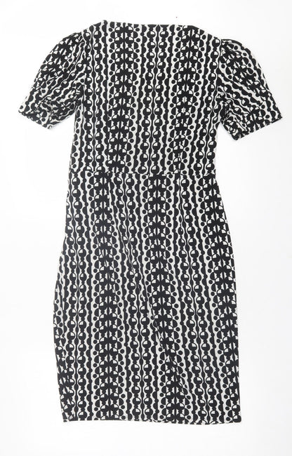 Marks & Spencer Womens Black Geometric Polyester A-Line  Size 10  Crew Neck Pullover