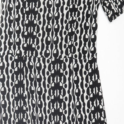 Marks & Spencer Womens Black Geometric Polyester A-Line  Size 10  Crew Neck Pullover