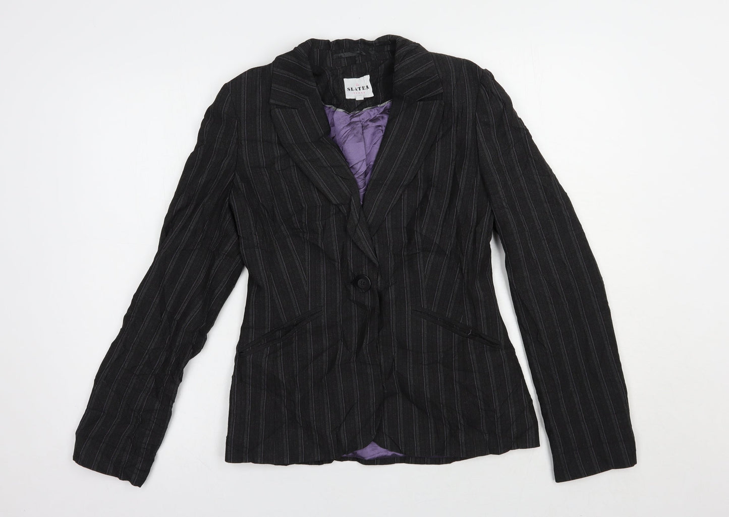Slater Womens Grey Striped  Jacket Blazer Size 6  Button