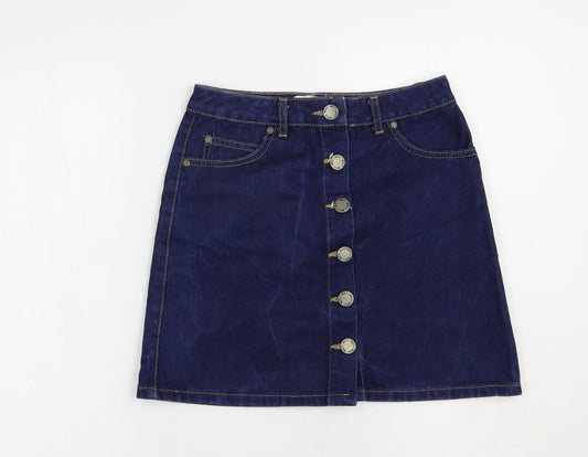 Miss Selfridge Womens Blue  Cotton Straight & Pencil Skirt Size 6   Button