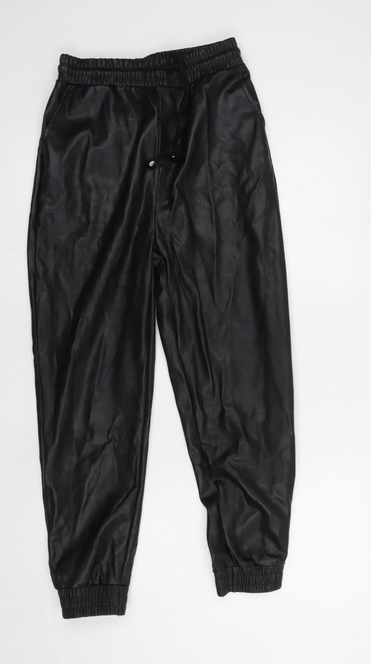 Eight Paris Womens Black  Polyurethane Trousers  Size S L25 in Regular Drawstring - Faux Leather