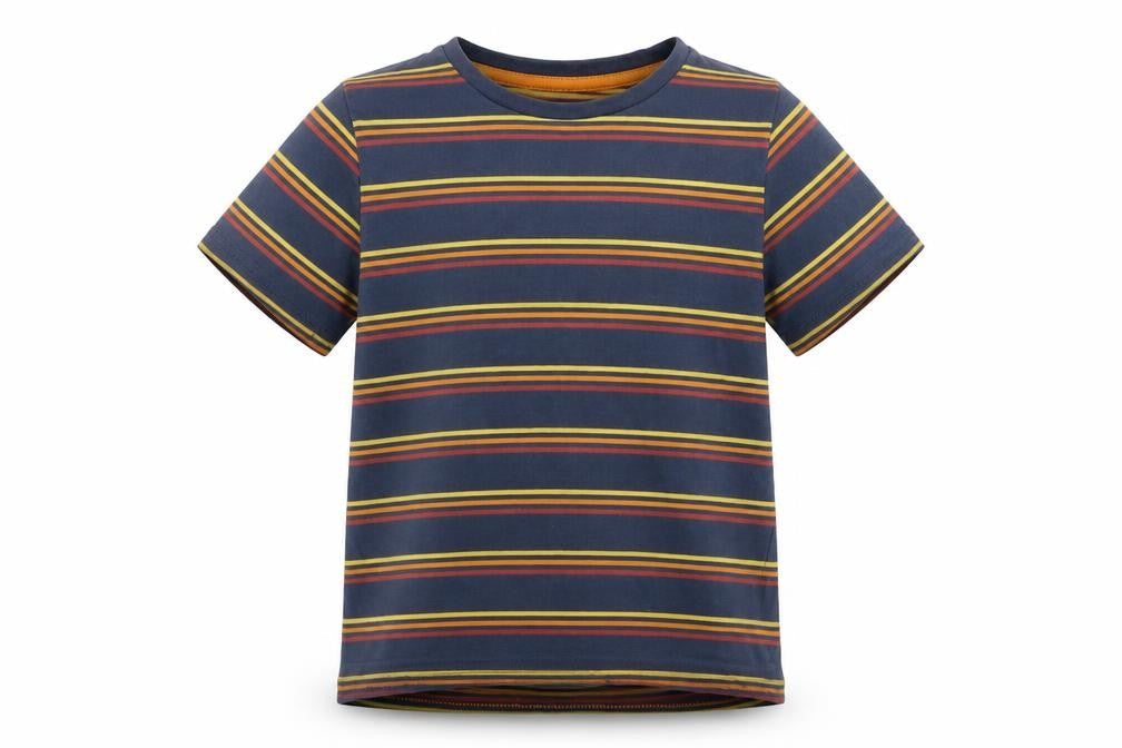 TU Boys Blue Striped Cotton Pullover T-Shirt Size 6 Years Crew Neck Pullover