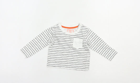 Primark Baby White Striped Cotton Basic T-Shirt Size 3-6 Months Crew Neck Pullover