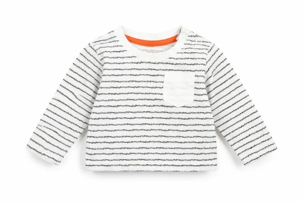 Primark Baby White Striped Cotton Basic T-Shirt Size 3-6 Months Crew Neck Pullover