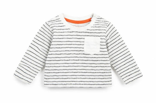 Primark Baby White Striped Cotton Basic T-Shirt Size 3-6 Months Crew Neck Pullover