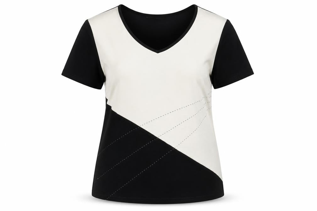AMARANTO Womens Black Colourblock Viscose Basic Blouse Size 16 V-Neck