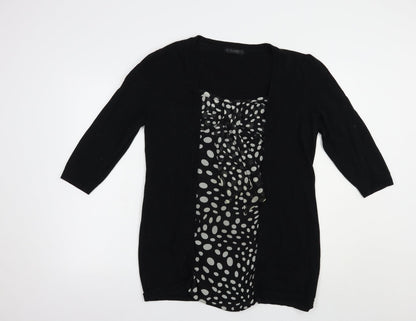 Dunnes Womens Black Square Neck Polka Dot Cotton Pullover Jumper Size 14