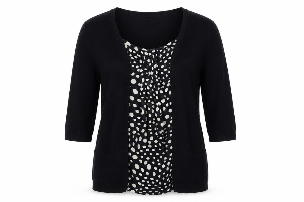 Dunnes Stores Womens Black Square Neck Polka Dot Cotton Pullover Jumper Size 14