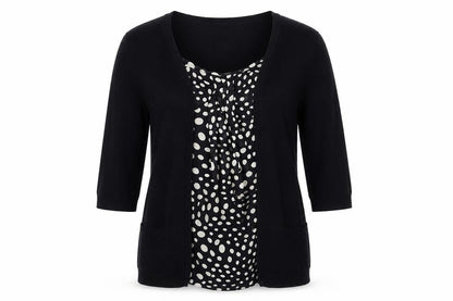Dunnes Womens Black Square Neck Polka Dot Cotton Pullover Jumper Size 14