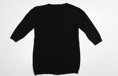 Dunnes Womens Black Square Neck Polka Dot Cotton Pullover Jumper Size 14