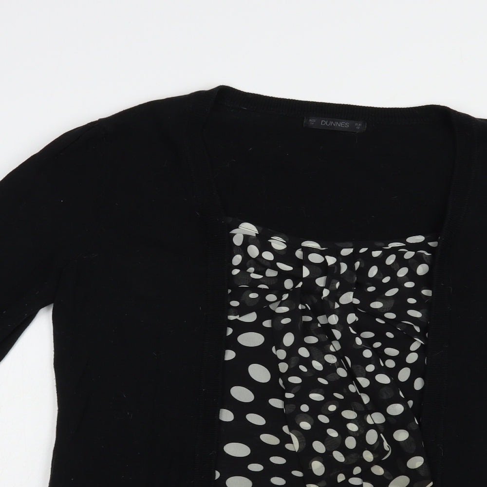 Dunnes Stores Womens Black Square Neck Polka Dot Cotton Pullover Jumper Size 14