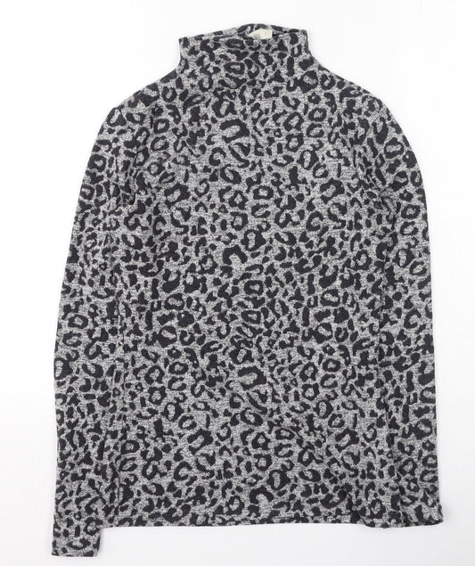 Oasis Womens Brown High Neck Animal Print Viscose Pullover Jumper Size S