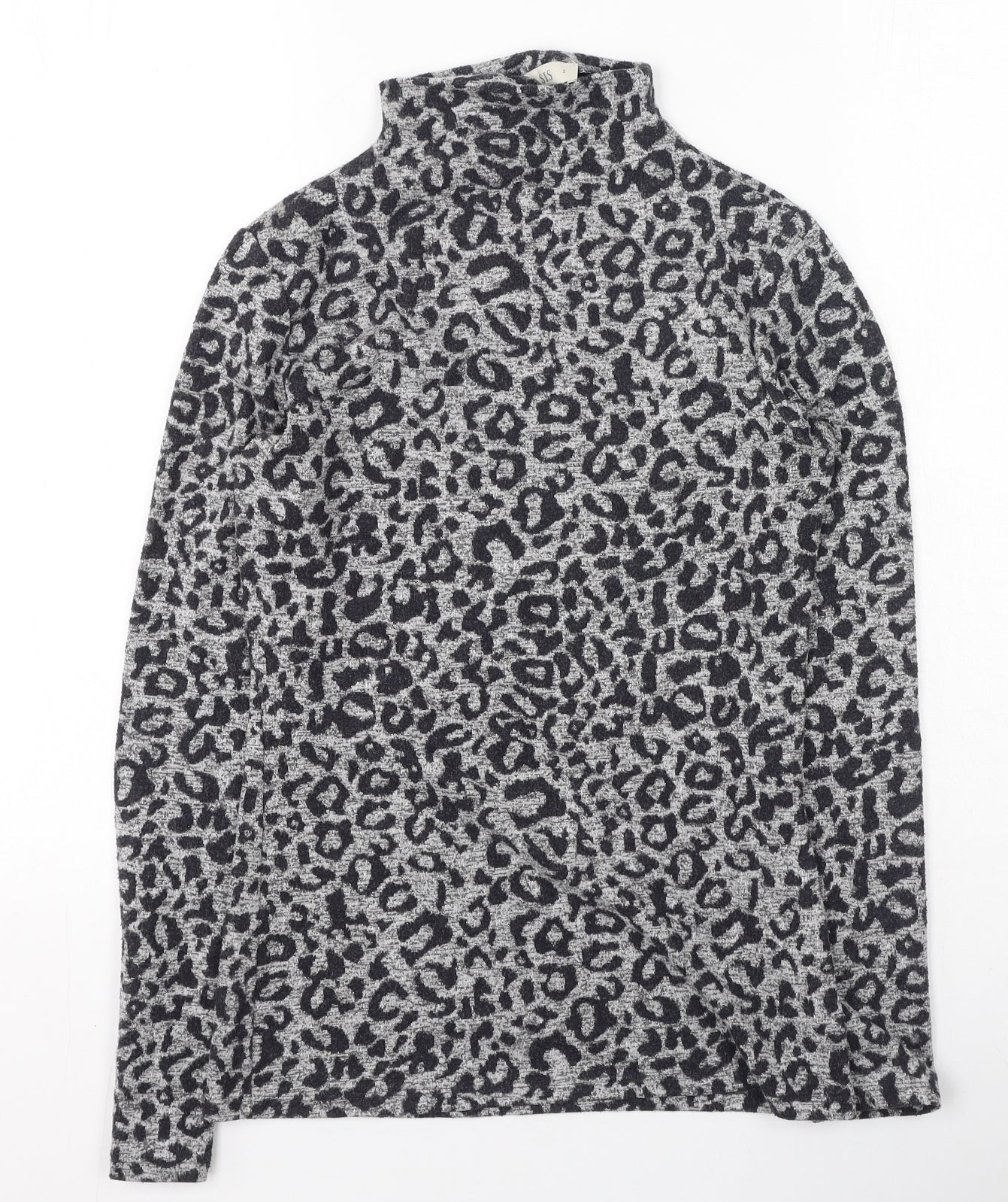 Oasis Womens Brown High Neck Animal Print Viscose Pullover Jumper Size S