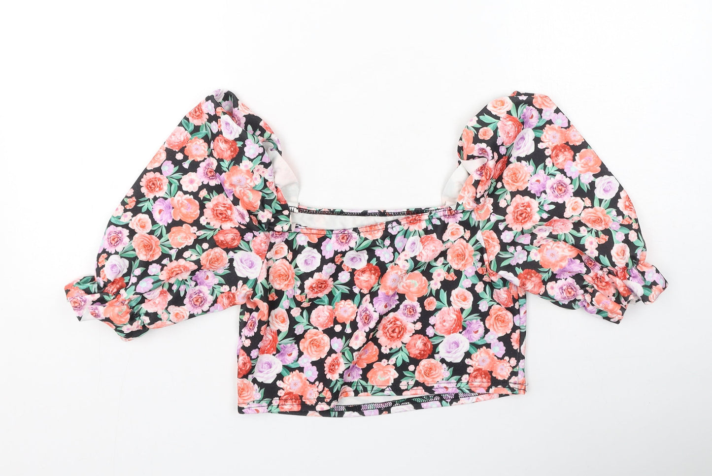 Misspap Womens Multicoloured Floral Polyester Cropped Blouse Size 12 Square Neck