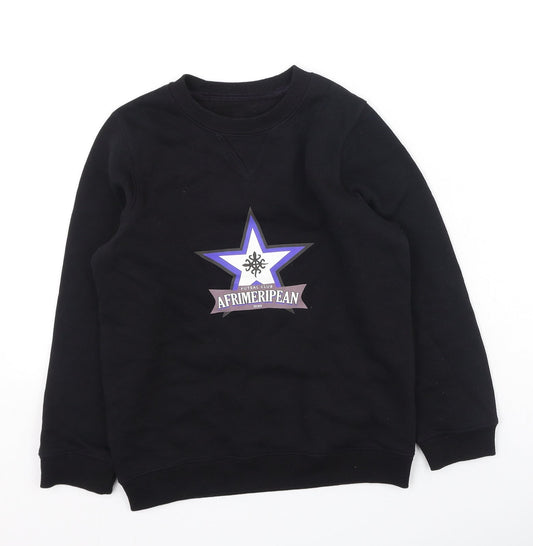 Preworn Boys Black  Cotton Pullover Sweatshirt Size 8 Years