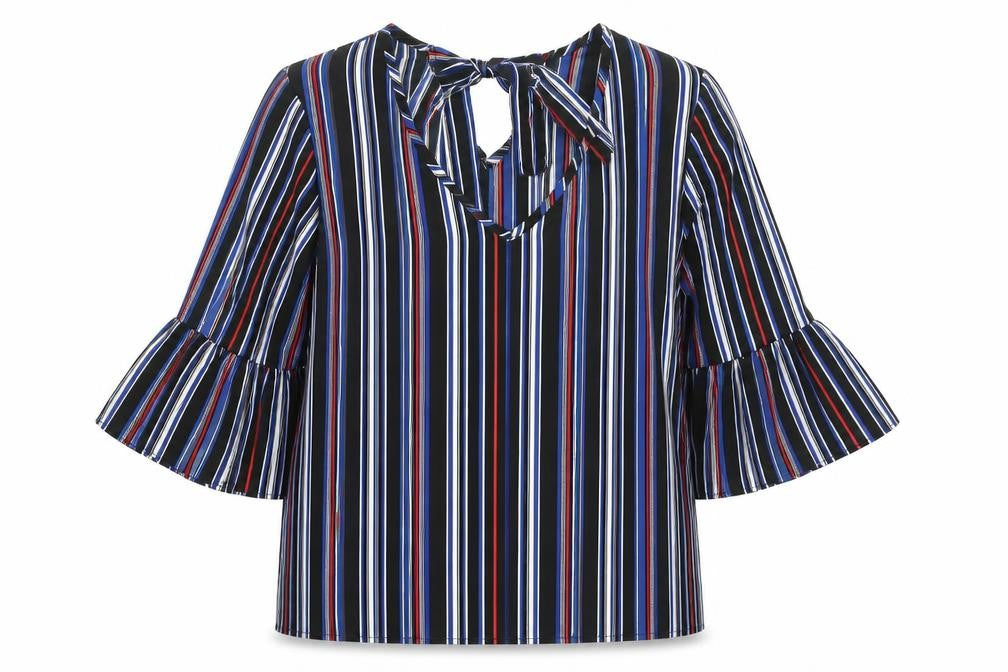 Papaya Womens Multicoloured Striped Polyester Basic Blouse Size 12 V-Neck