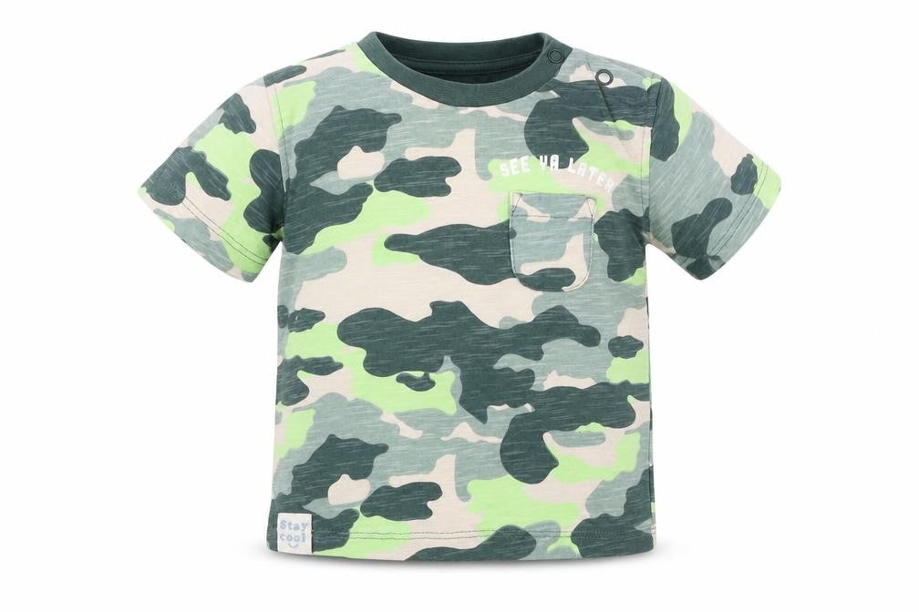 Marks & Spencer Boys Green Camouflage Cotton Basic Casual Size 6-9 Months Round Neck