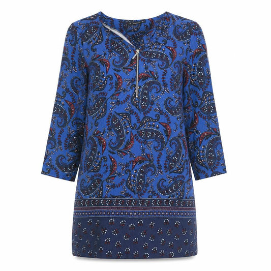 Dunnes Womens Blue Geometric Viscose Fit & Flare  Size 10  Round Neck