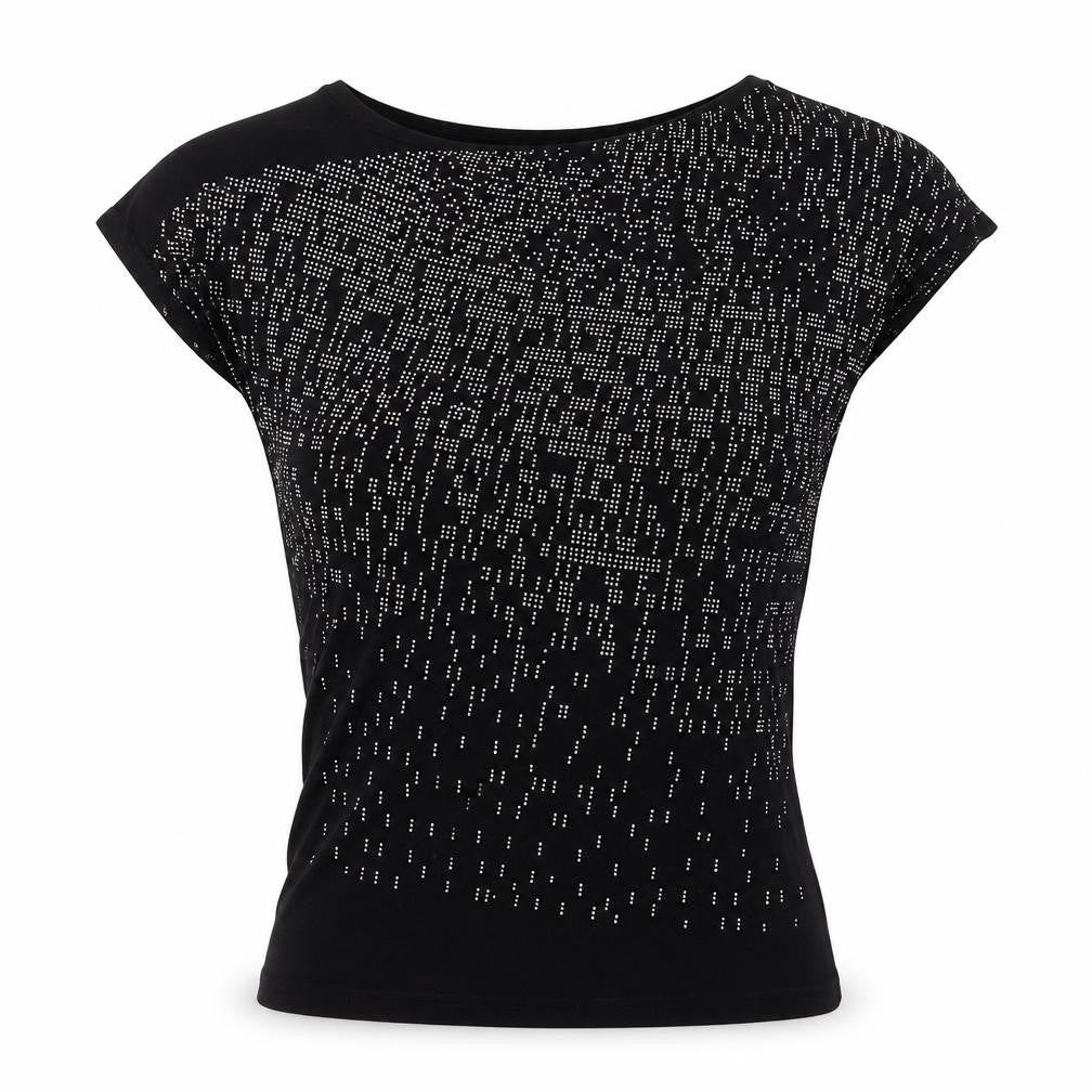 Annie Womens Black  Cotton Basic Blouse Size M Round Neck