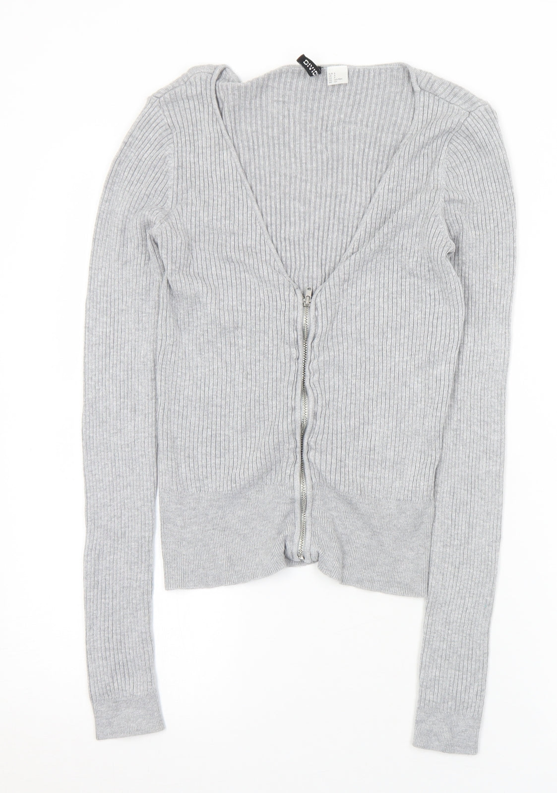 Divided Womens Grey V-Neck  Viscose Full Zip Jumper Size S