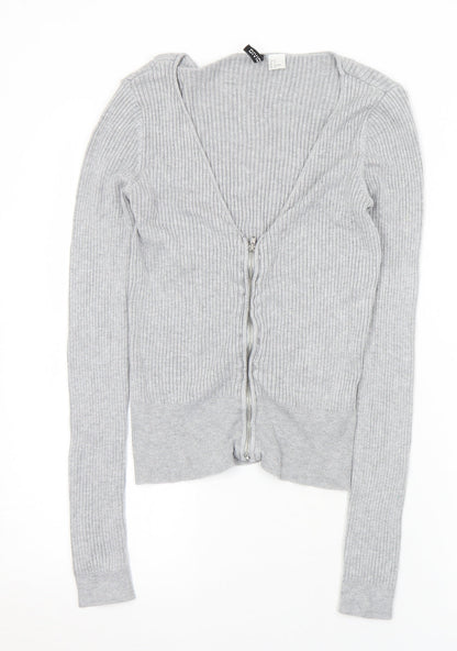 Divided Womens Grey V-Neck  Viscose Full Zip Jumper Size S