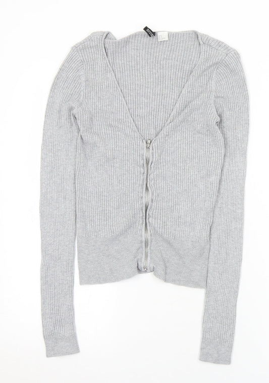 Divided Womens Grey V-Neck  Viscose Full Zip Jumper Size S