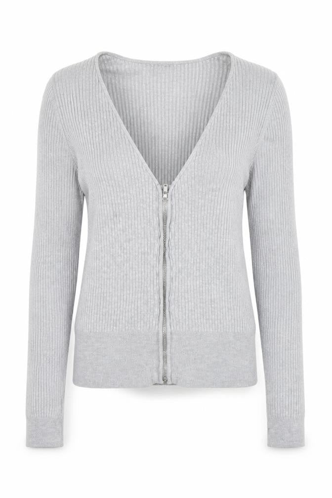 Divided Womens Grey V-Neck  Viscose Full Zip Jumper Size S