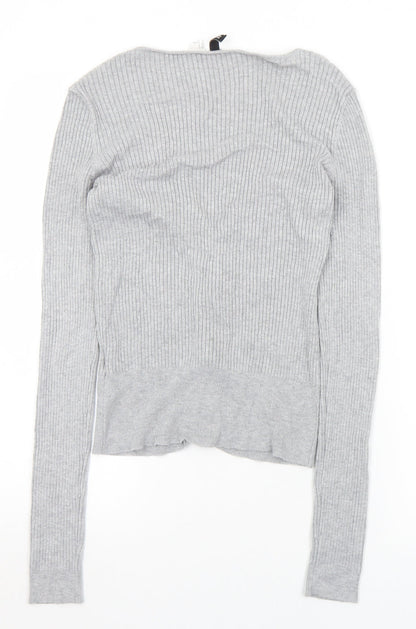 Divided Womens Grey V-Neck  Viscose Full Zip Jumper Size S