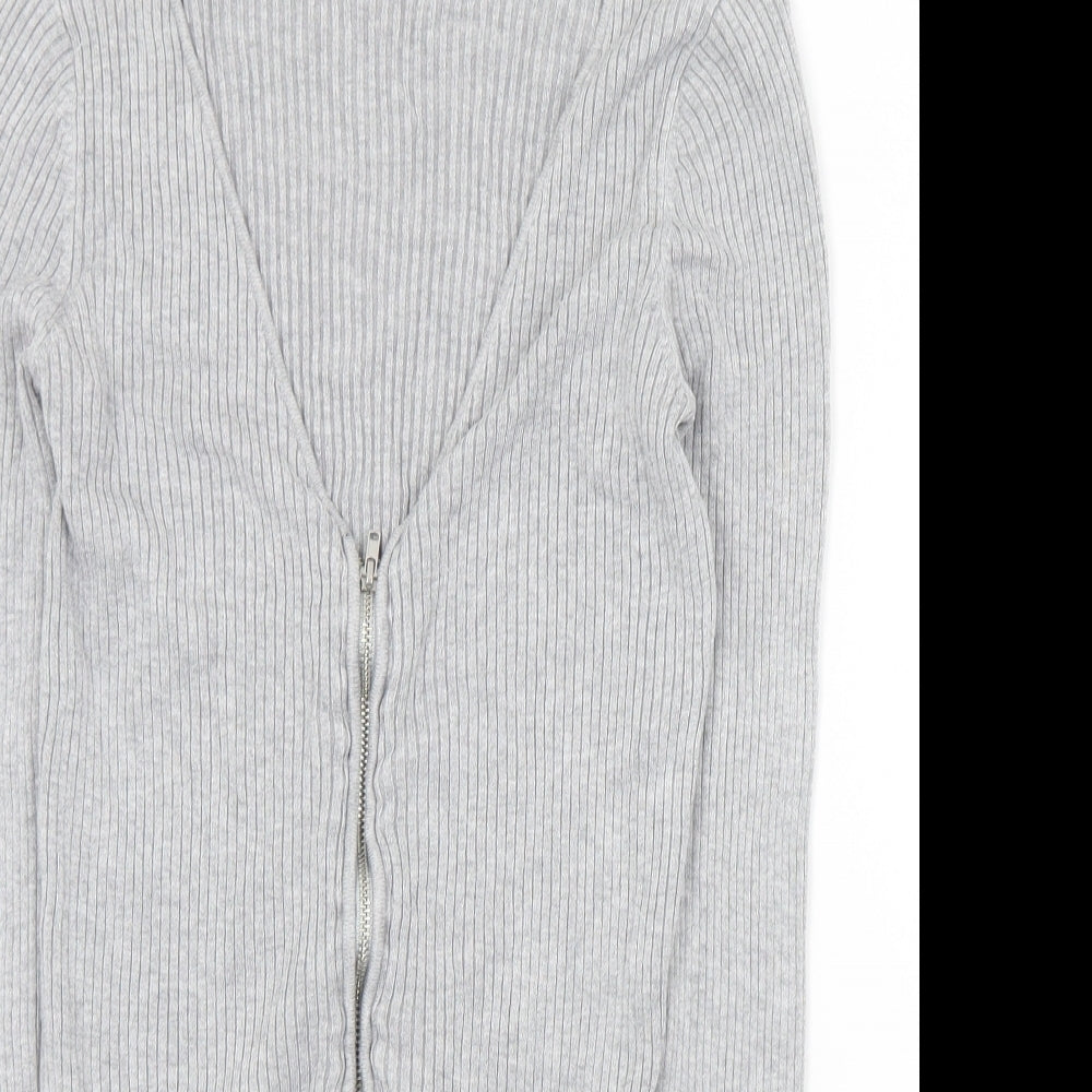 Divided Womens Grey V-Neck  Viscose Full Zip Jumper Size S