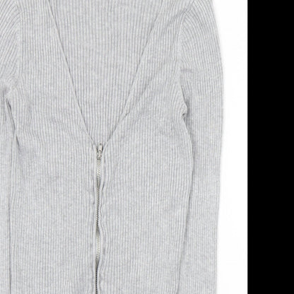 Divided Womens Grey V-Neck  Viscose Full Zip Jumper Size S