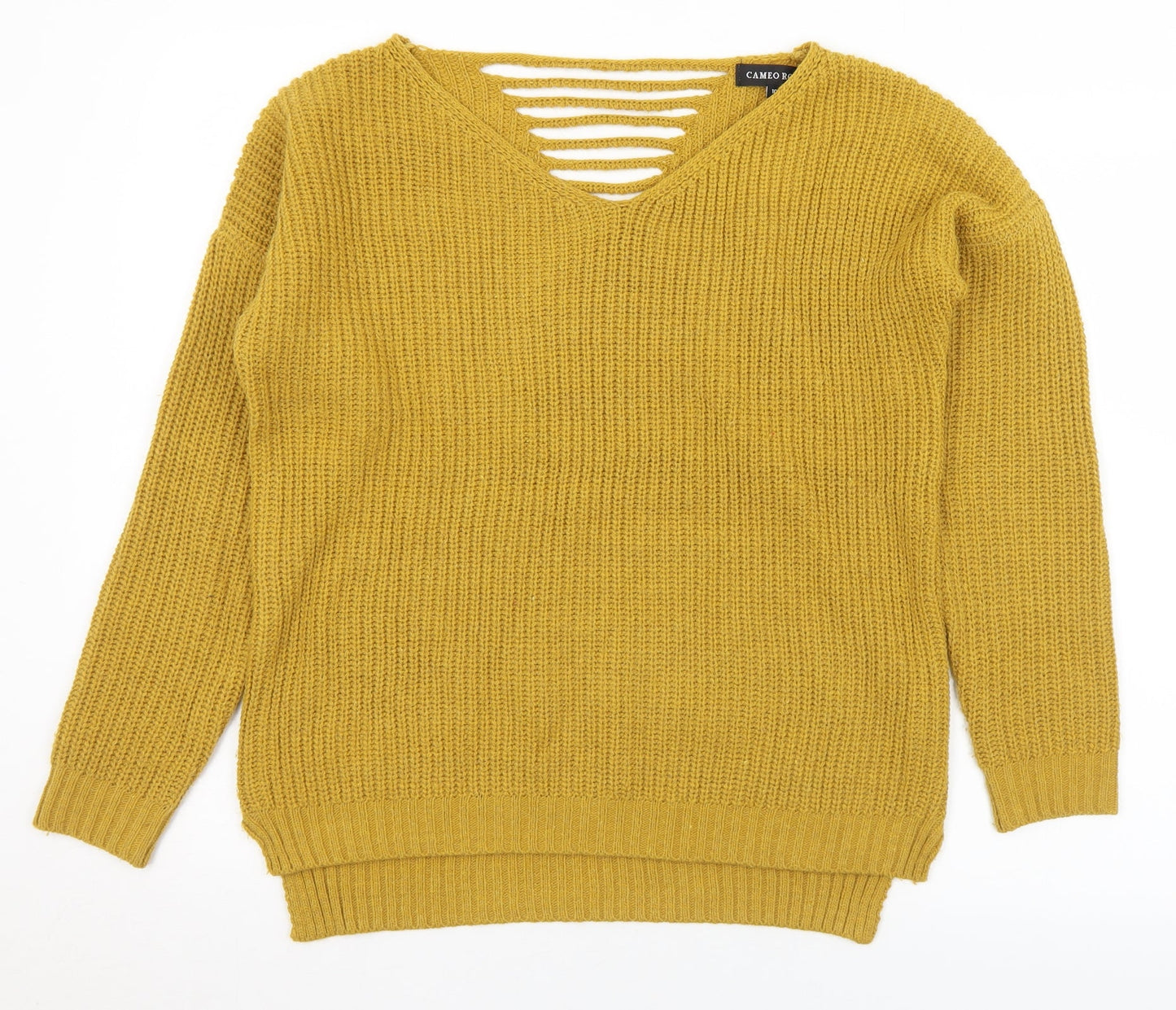 Cameo Rose Womens Yellow V-Neck  Acrylic Pullover Jumper Size 10
