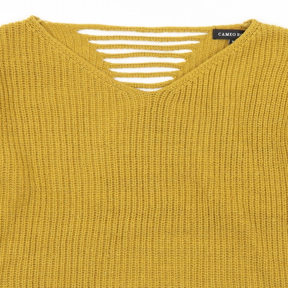 Cameo Rose Womens Yellow V-Neck  Acrylic Pullover Jumper Size 10