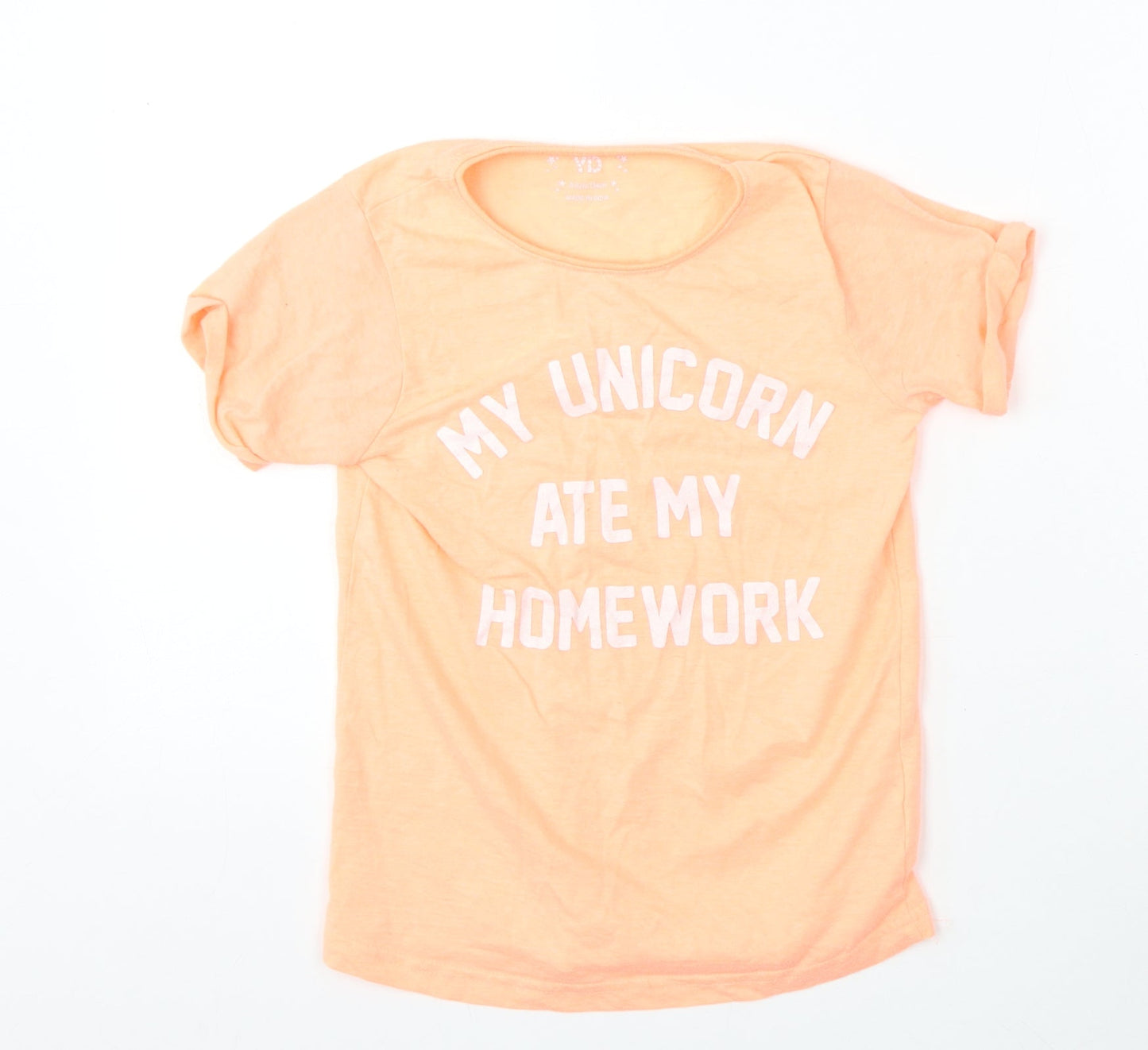 YD Girls Pink  Polyester Basic T-Shirt Size 8-9 Years Round Neck